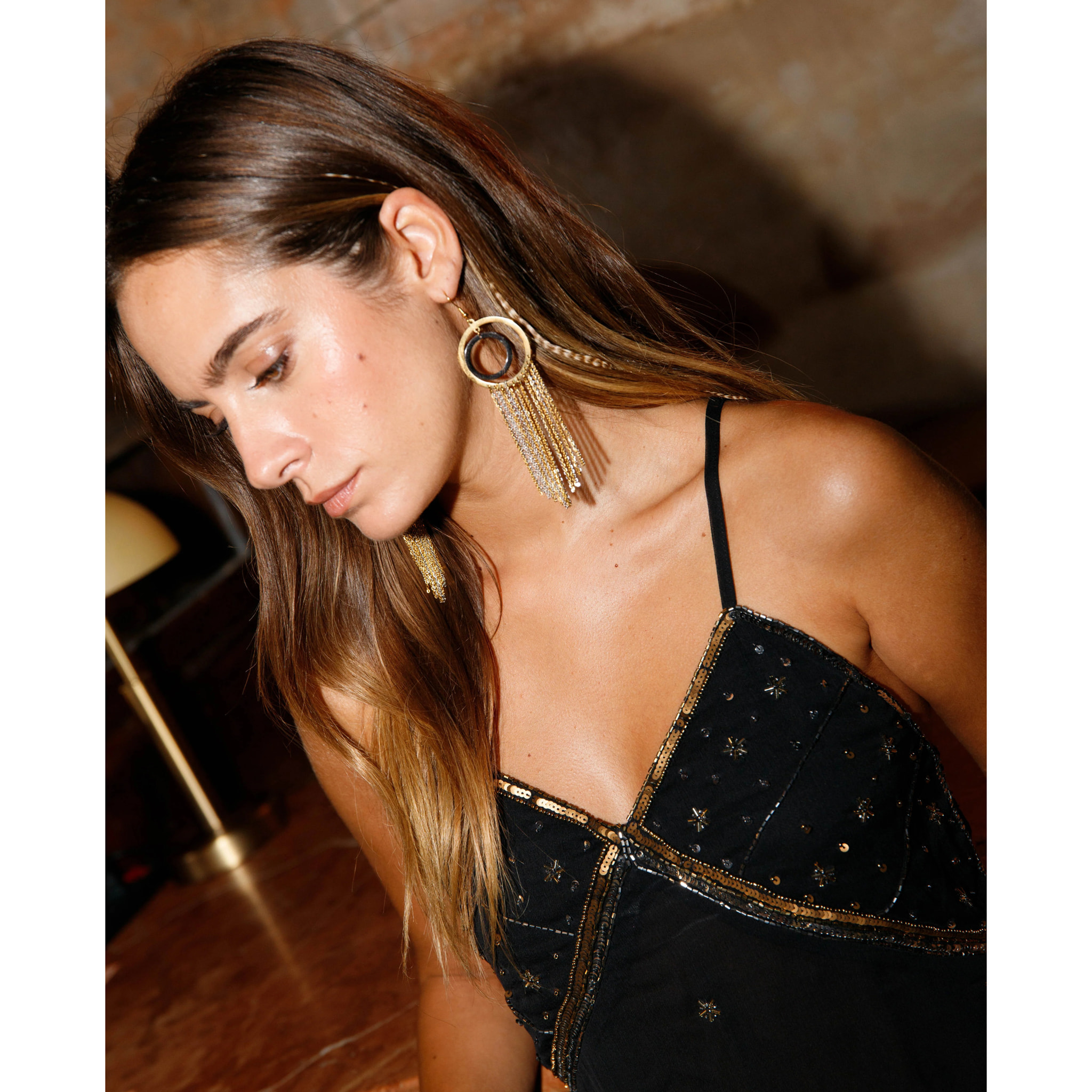 Pendientes colgantes de acero con cadenas doradas y plateadas