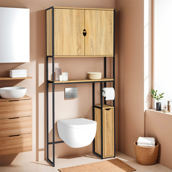 Meuble spécial dessus de WC avec armoire double portes et étagère