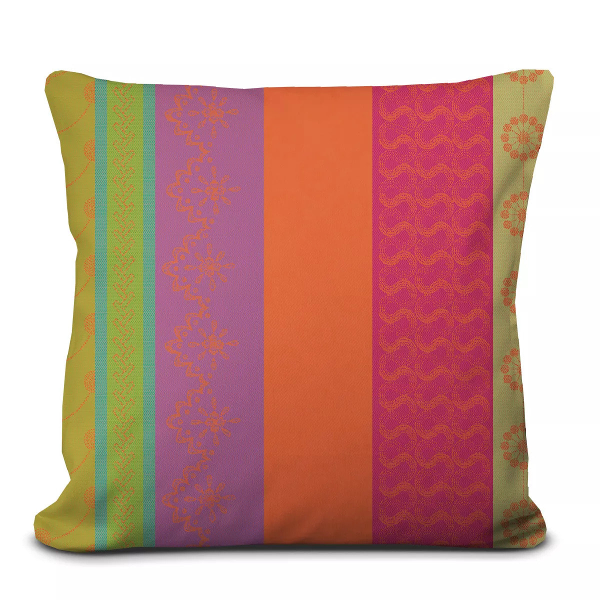 Housse de coussin pur coton 220 g/m² motif jacquard vert orange Mille broderies samba