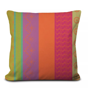 Housse de coussin pur coton 220 g/m² motif jacquard vert orange Mille broderies samba