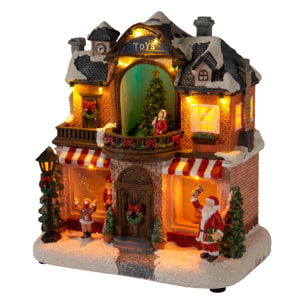 Casa navideña decorativa con papá noel, árbol de navidad luces led, movimiento y música 23,5x14,5x23,5 cm