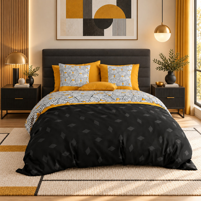 Parure housse de couette imprimé 100% coton - faro - noir