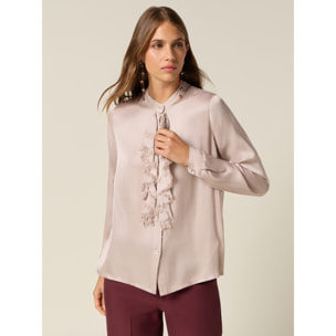 Oltre - Camicia in raso con volant - Rosa