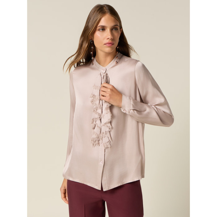 Oltre - Camicia in raso con volant - Rosa