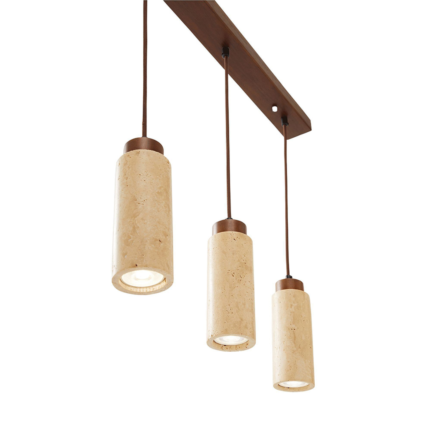 Suspension design 3 spots en travertin et effet bois TIVOLI