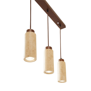 Suspension design 3 spots en travertin et effet bois TIVOLI