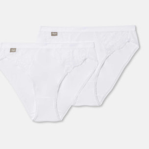 Pack de dos bragas bikini de algodón elástico con encaje