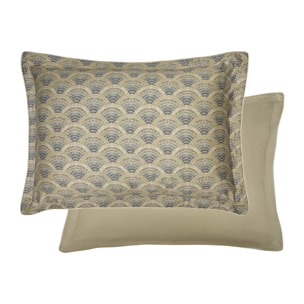 Taie d'oreiller satin de coton imprimé beige Eventails argile