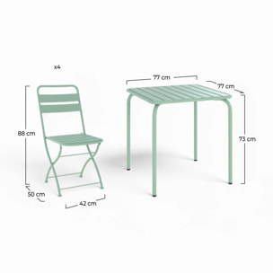 Table et chaises de jardin 4 personnes en métal vert - Yumi
