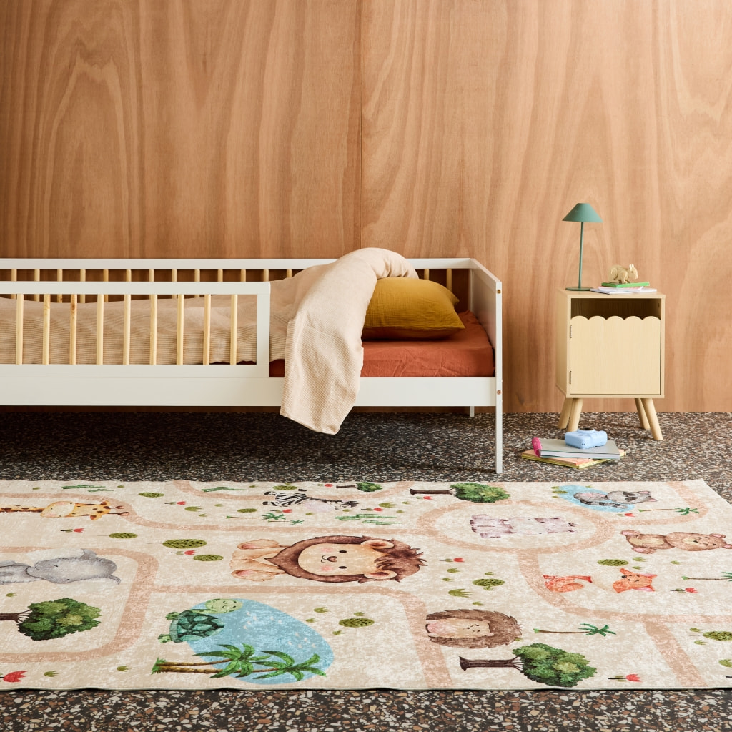 Tapis intérieur enfant blanc imprimé animaux MARTI