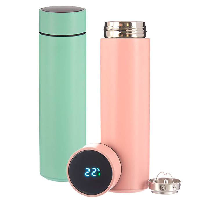 Pack de 2 Termos. Pantalla LED con indicador de temperatura. 350W de potencia y 450ml de capacidad. Surtido 2 colores.