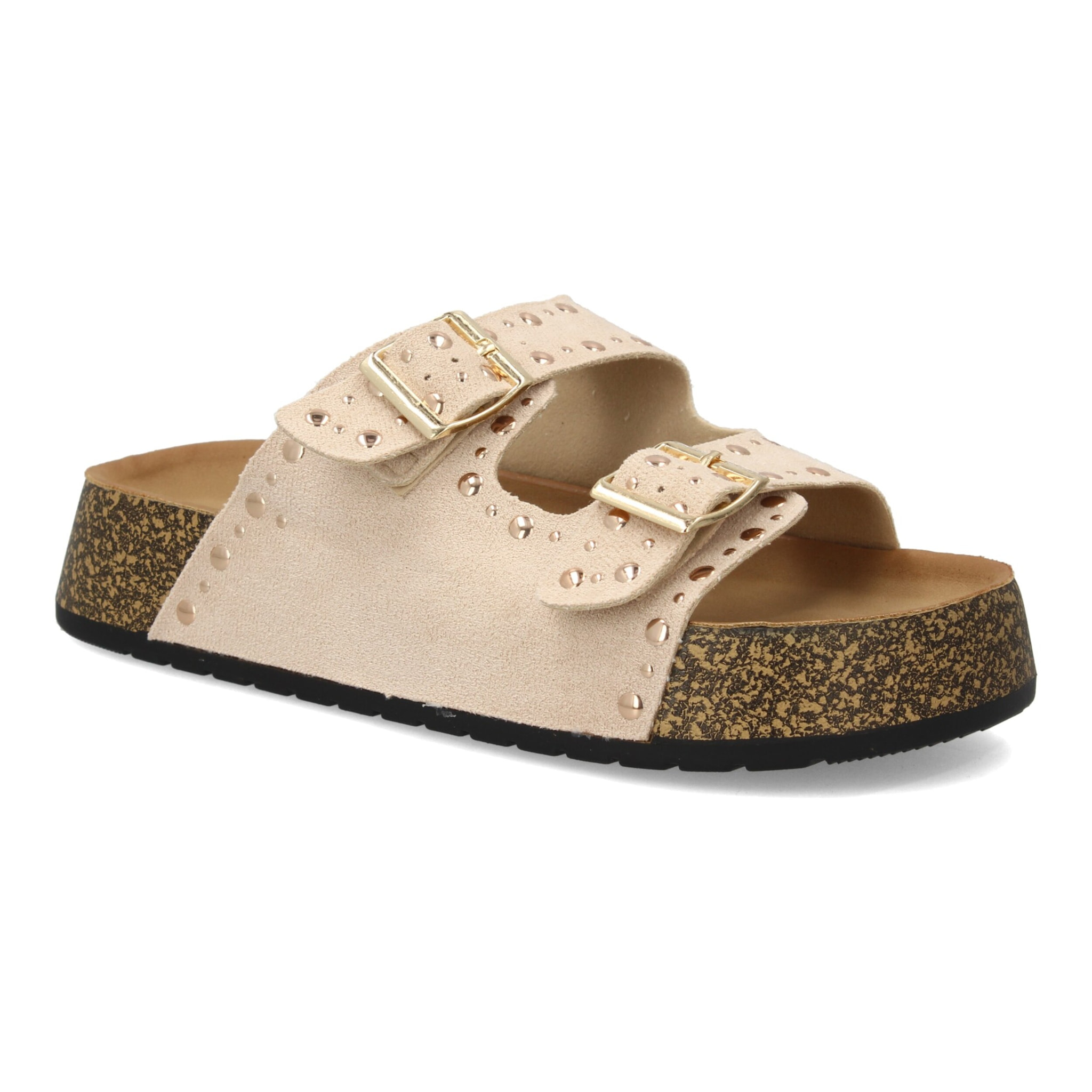 Sandalia plana mujer hebillas y tachulas