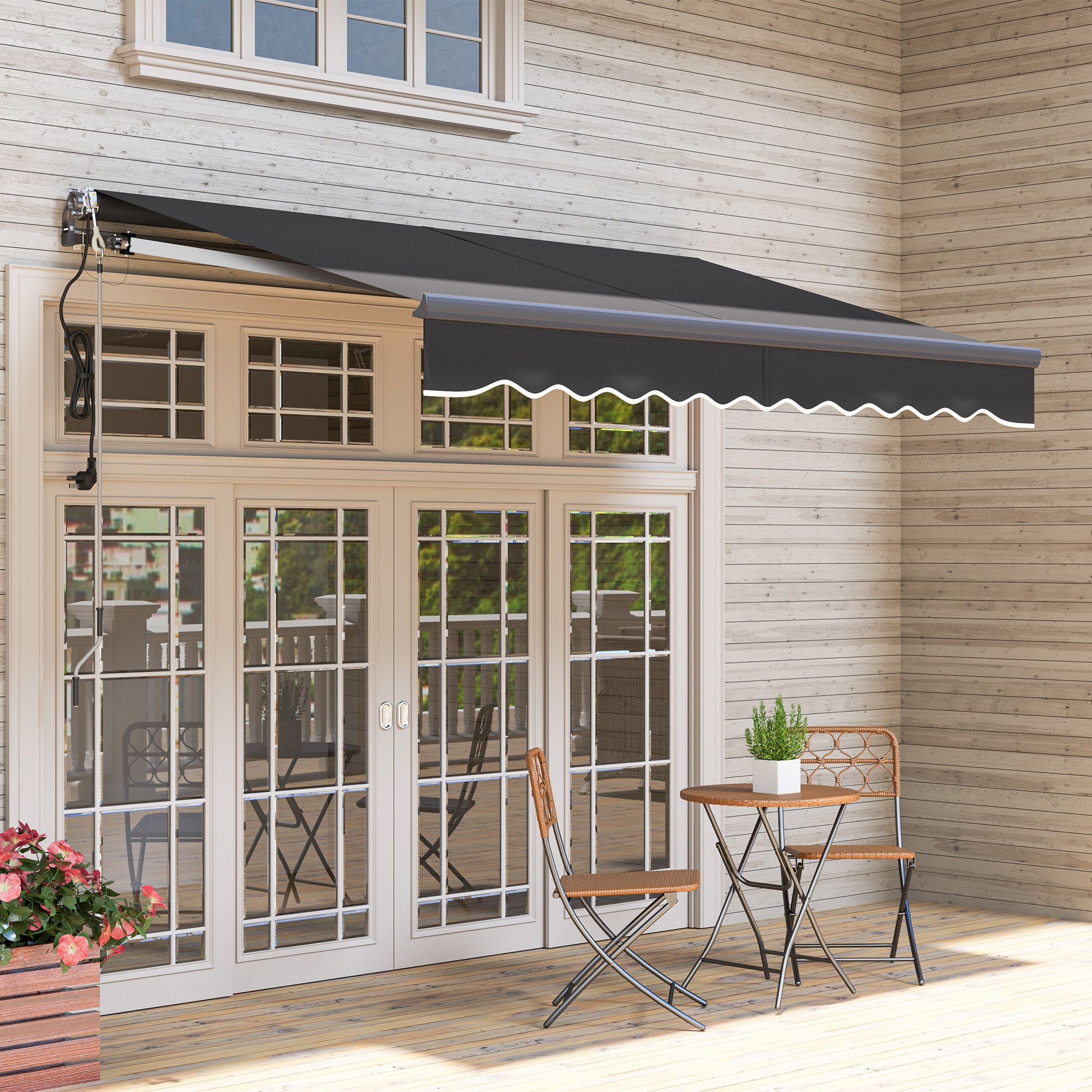 Toldo Eléctrico Retráctil y Manual con Mando a Distancia 3x2,5 m Toldo de Exterior Terraza Enrollable con Manivela Marco de Aluminio y Protección UV30+ para Jardín Puerta Ventana Gris