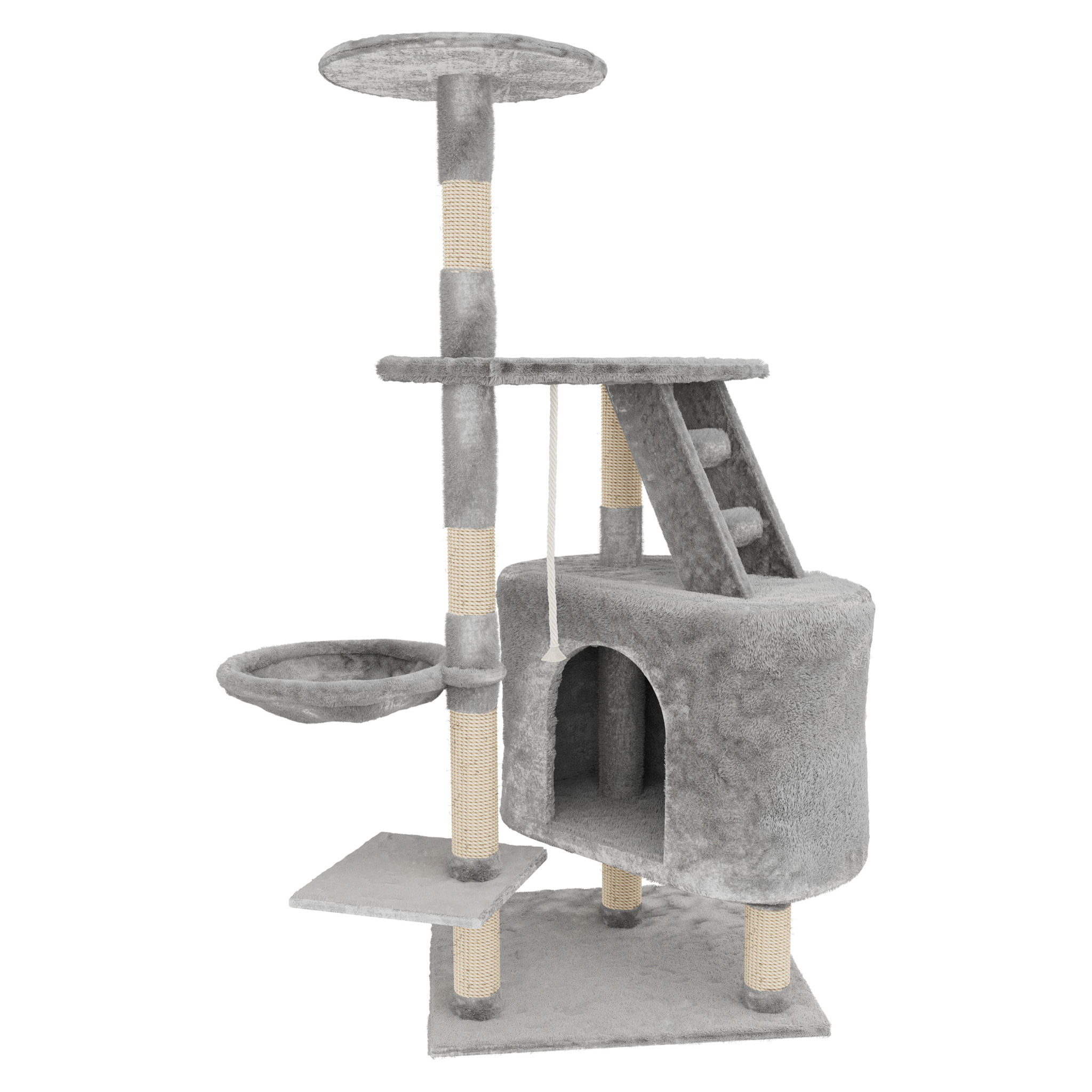 Albero per Gatto con Graffiatoio Cuccia Giocattolo Gatti Parco Giochi Tiragraffi in Sisal Naturale 120 x 55 x 40 Cm (Colore Grigio Figaro 30058)
