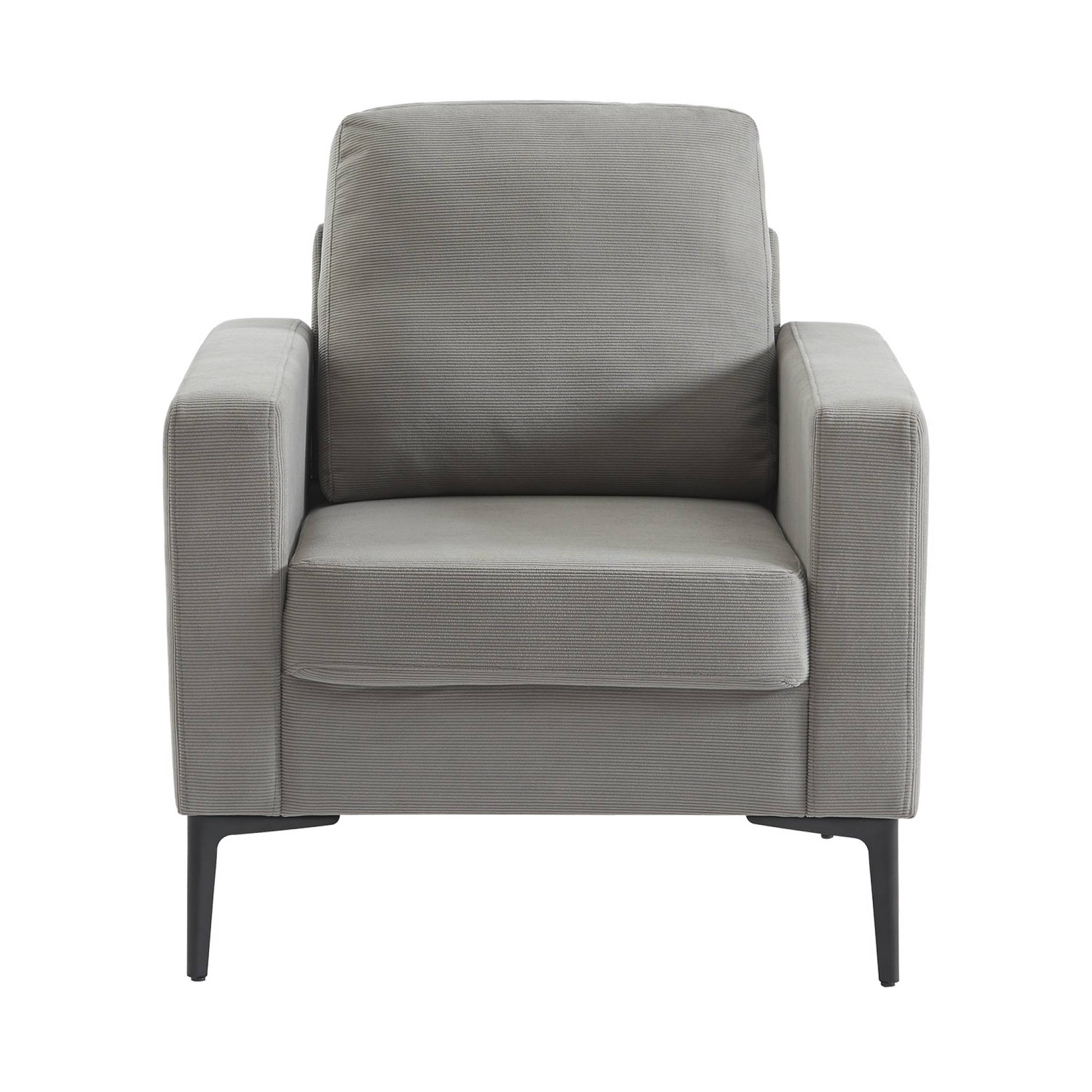 Fauteuil en velours côtelé gris clair - Bjorn - Canapé 1 place fixe droit pieds métal