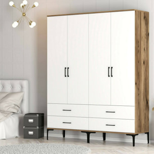 Guardaroba grande Katrin, Mobile camera da letto, Cabina armadio portabiti, Armadio appendiabiti, 160x201h48 cm, Noce e Bianco