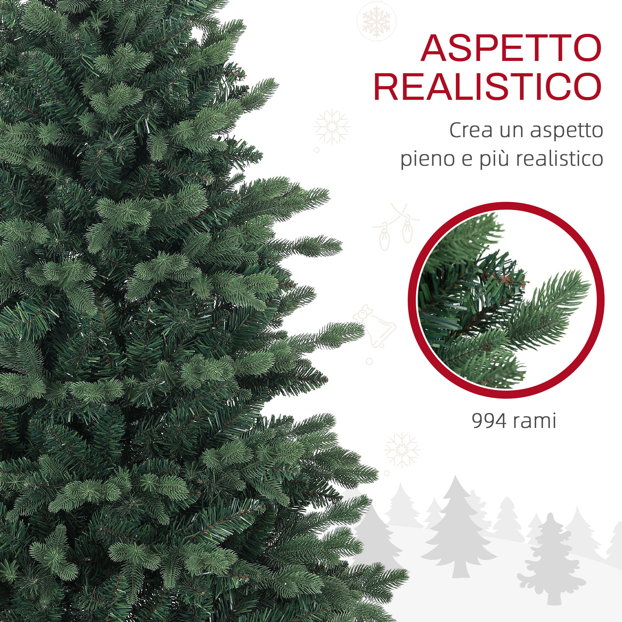 HOMCOM Albero di Natale Artificiale 150 cm Realistico con 994 Rami e Base in Resina, Verde