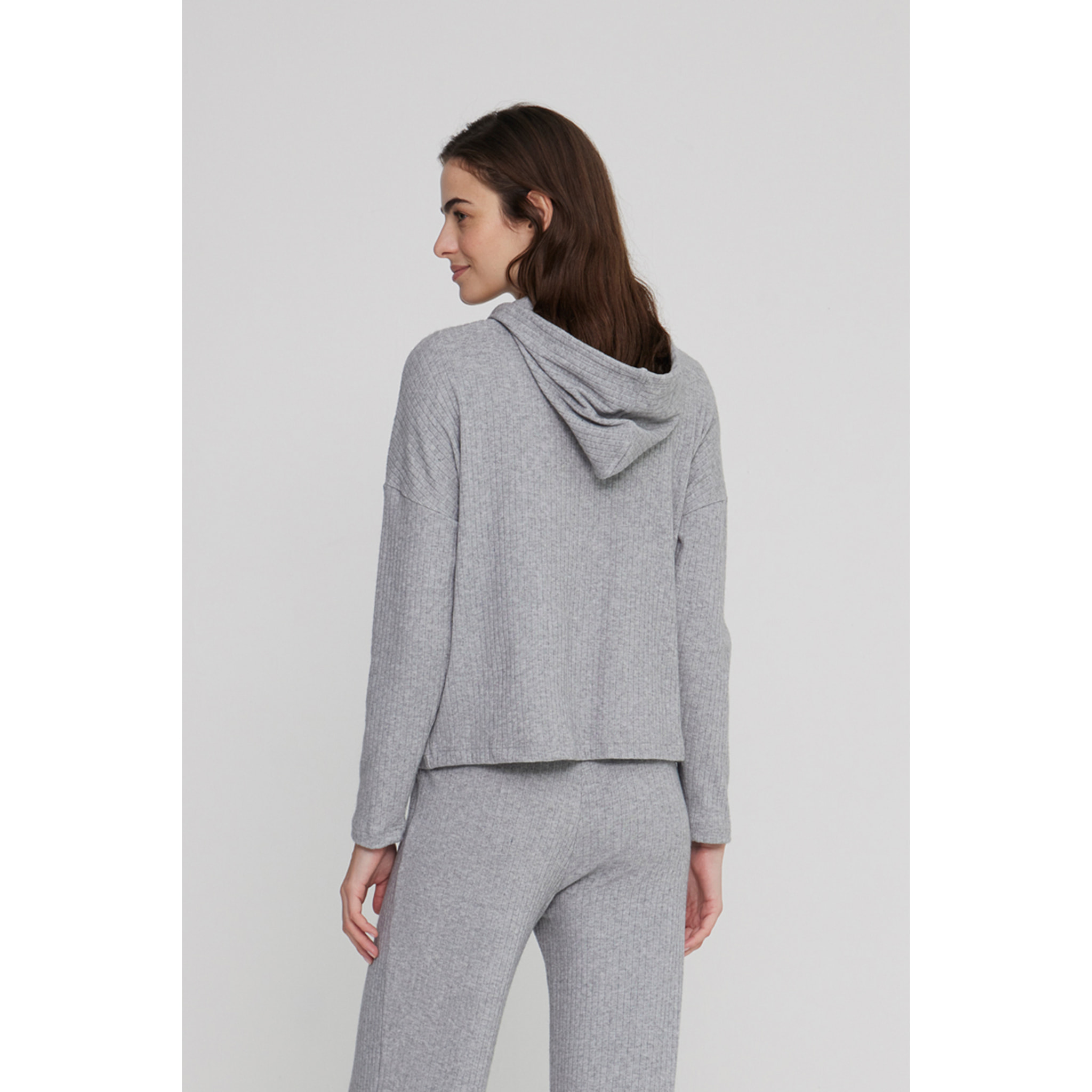 Completo loungewear donna linda in maglina a coste con zip Noidinotte
