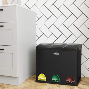 Cubo de reciclaje ecológico 45 litros de 3 compartimentos, reciclaje de basura / cubos de reciclaje, Gran Capacidad, para Papel, Vidrio y Plástico, Id