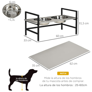 Comedero Elevado para Perros Altura Ajustable con 2 Tazones de Acero Inoxidable