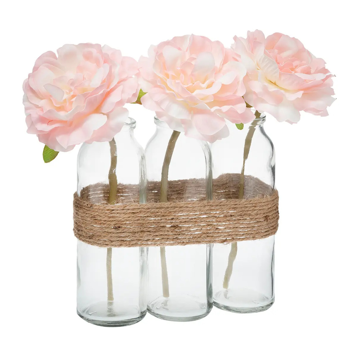 Composition de 3 roses artificielles en tube vase en verre - H23 cm