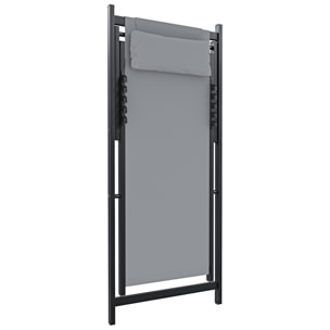 Sedia Sdraio Leggera Da Giardino Schienale Regolabile 5 Posizioni Pieghevole Con Cuscino Struttura Nera In Alluminio Portata Massima 160 Kg Grigio