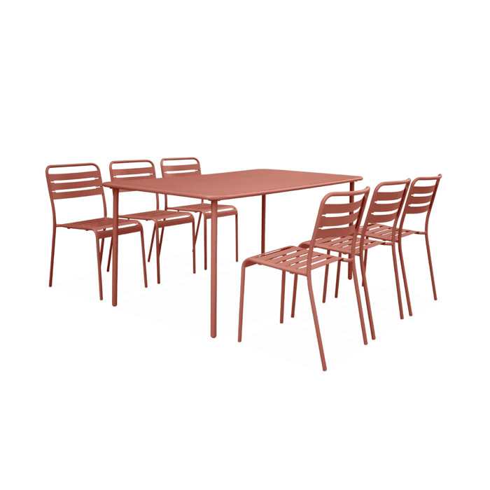 Table de jardin métal + 6 assises terracotta Amélia