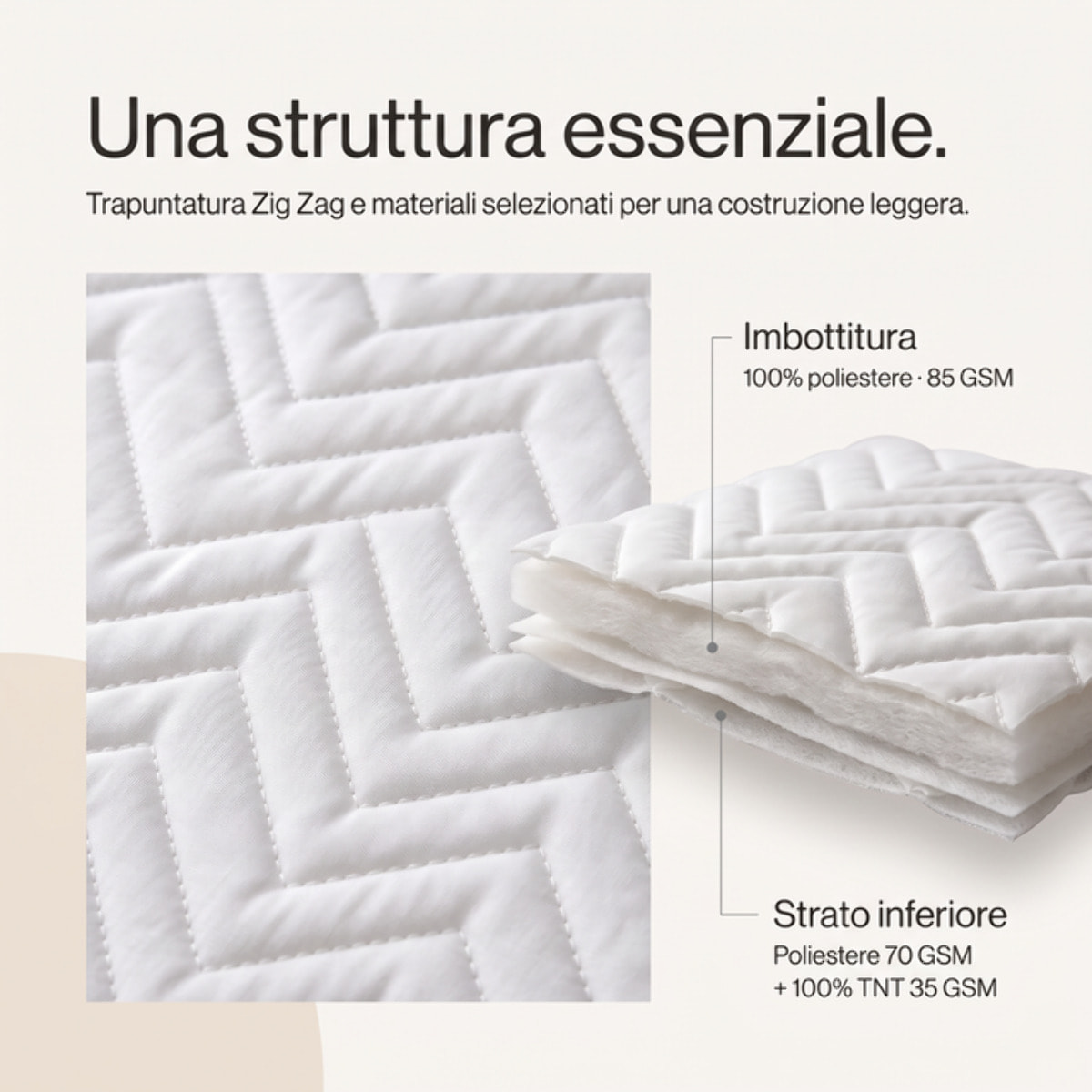 Coprirete Intrecci Trapuntato in Poliestere con Imbottitura 70 GSM e Nastri di Fissaggio