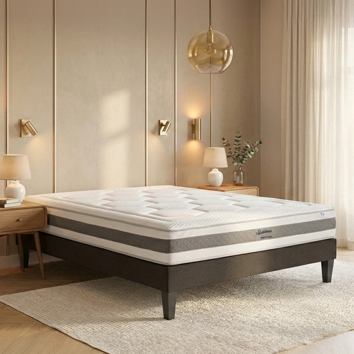 Ensemble Matelas Sublime & Sommier KIT15, 22 cm, Mémoire de Forme, technologie Tri-Lattes, Soutien Mi-Ferme