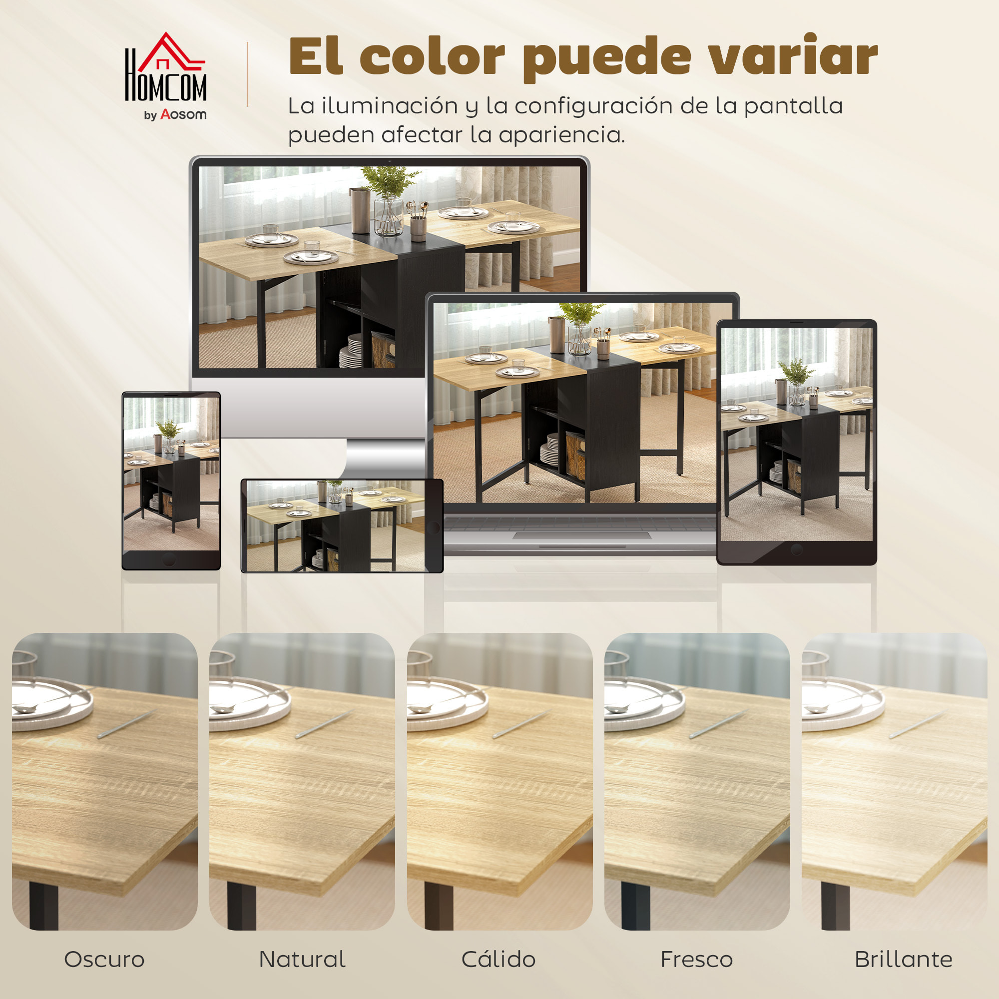 Mesa Plegable de Comedor, Mesa de Cocina Plegable, con Alas Abatibles, 4 Compartimentos, 3 Formas, Hasta 4 Personas, para Salón, Espacio Pequeño, 169x60x75 cm, Natural Oscuro
