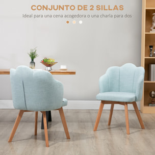 Sillas de Comedor en Forma de Flor Set de 2 Sillas con Asiento y Respaldo Acolchado Estilo Moderno Carga 120 kg 58x60x82 cm Verde Azulado