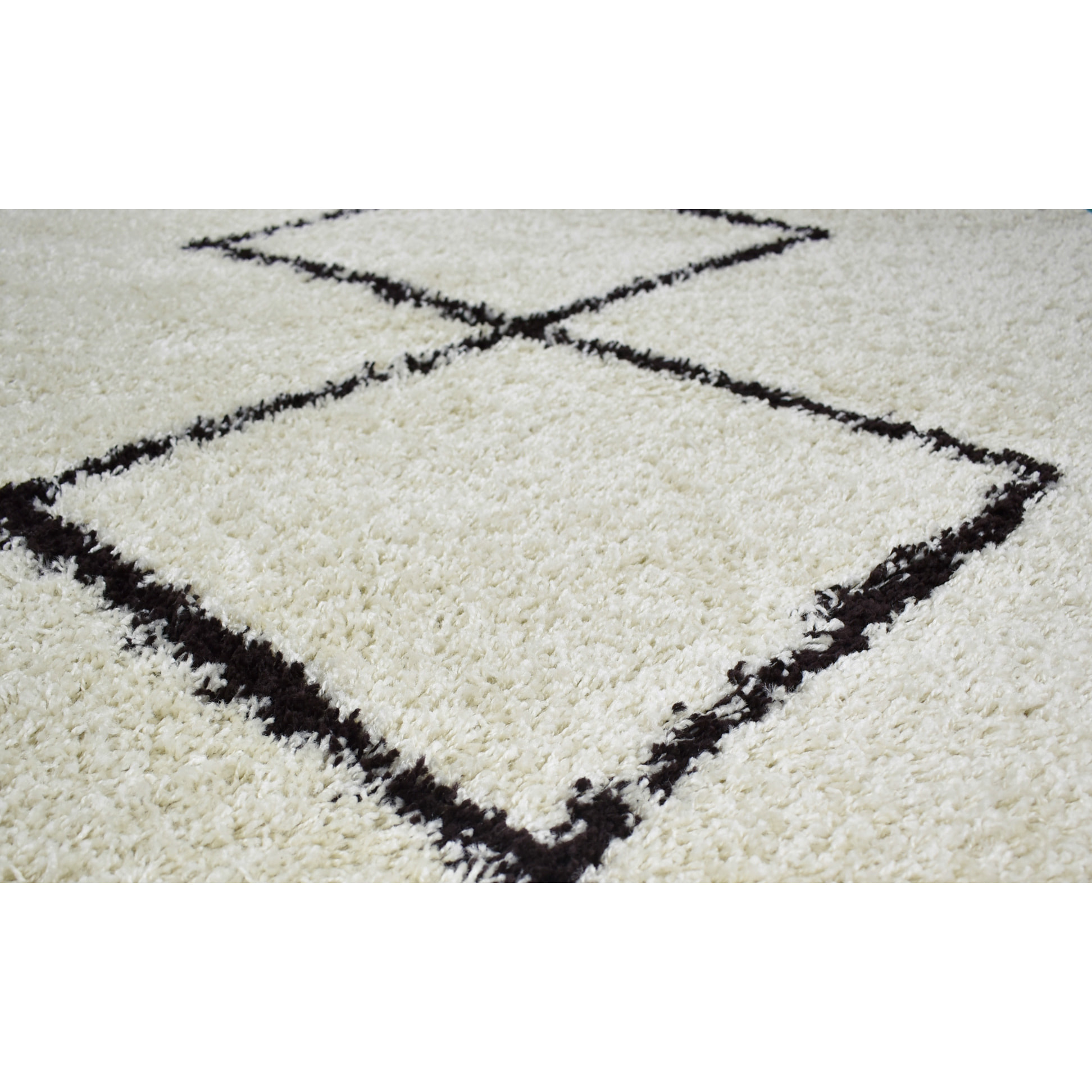 ASMA - Tapis shaggy à poils longs, motif berbère crème