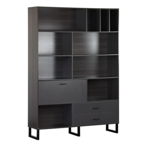 Libreria 8 vani 2 cassetti 1 anta 140x195x35 cm in legno effetto olmo scuro e grigio