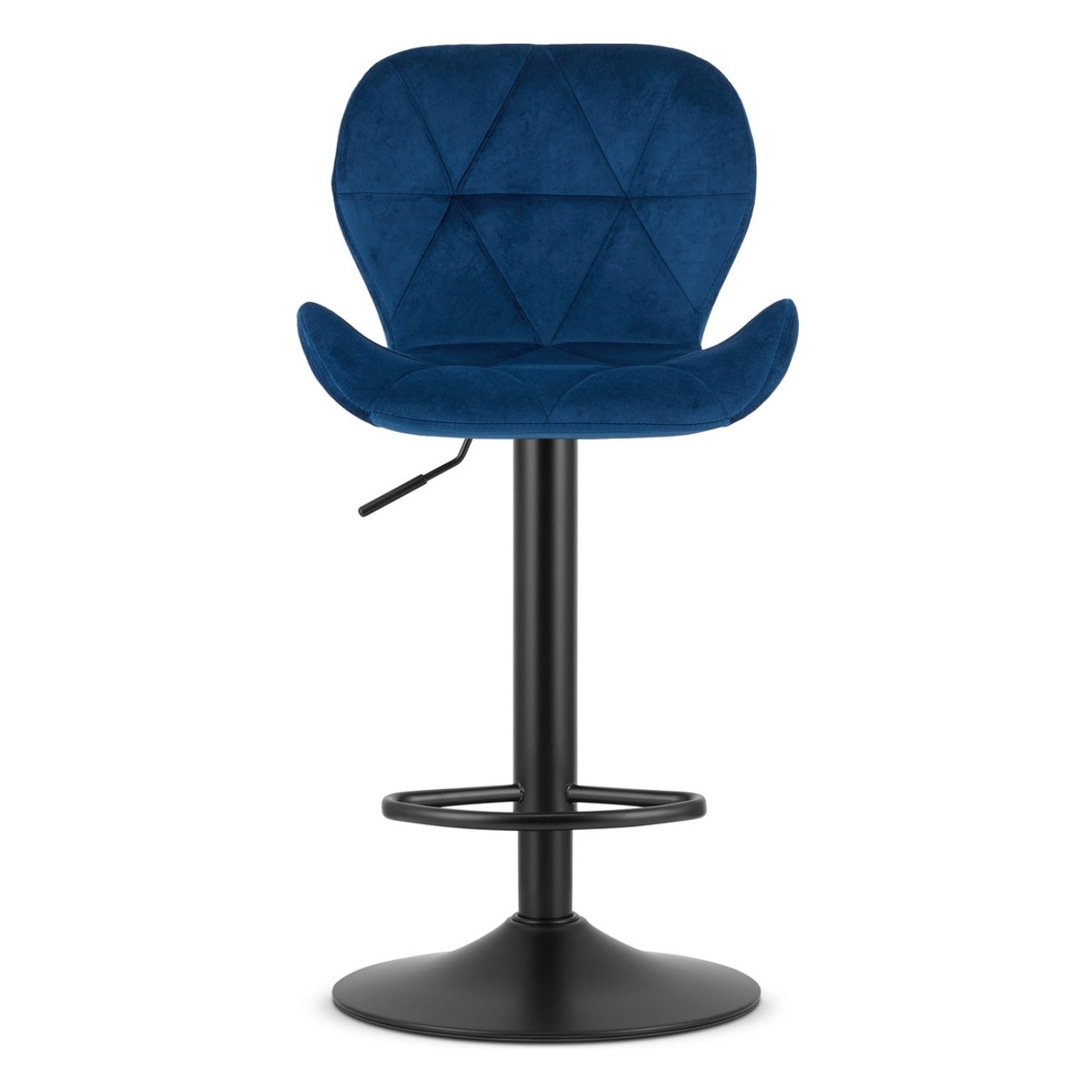 Sgabello West in velluto blu notte con base nera girevole
