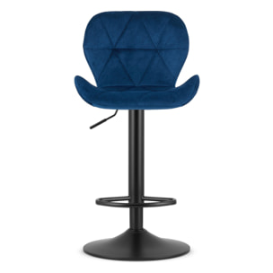 Sgabello West in velluto blu notte con base nera girevole