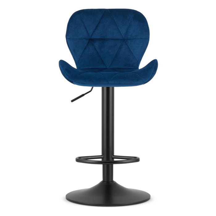 Sgabello West in velluto blu notte con base nera girevole