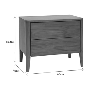 Table de chevet avec rangements 2 tiroirs bois foncé noyer BENJA