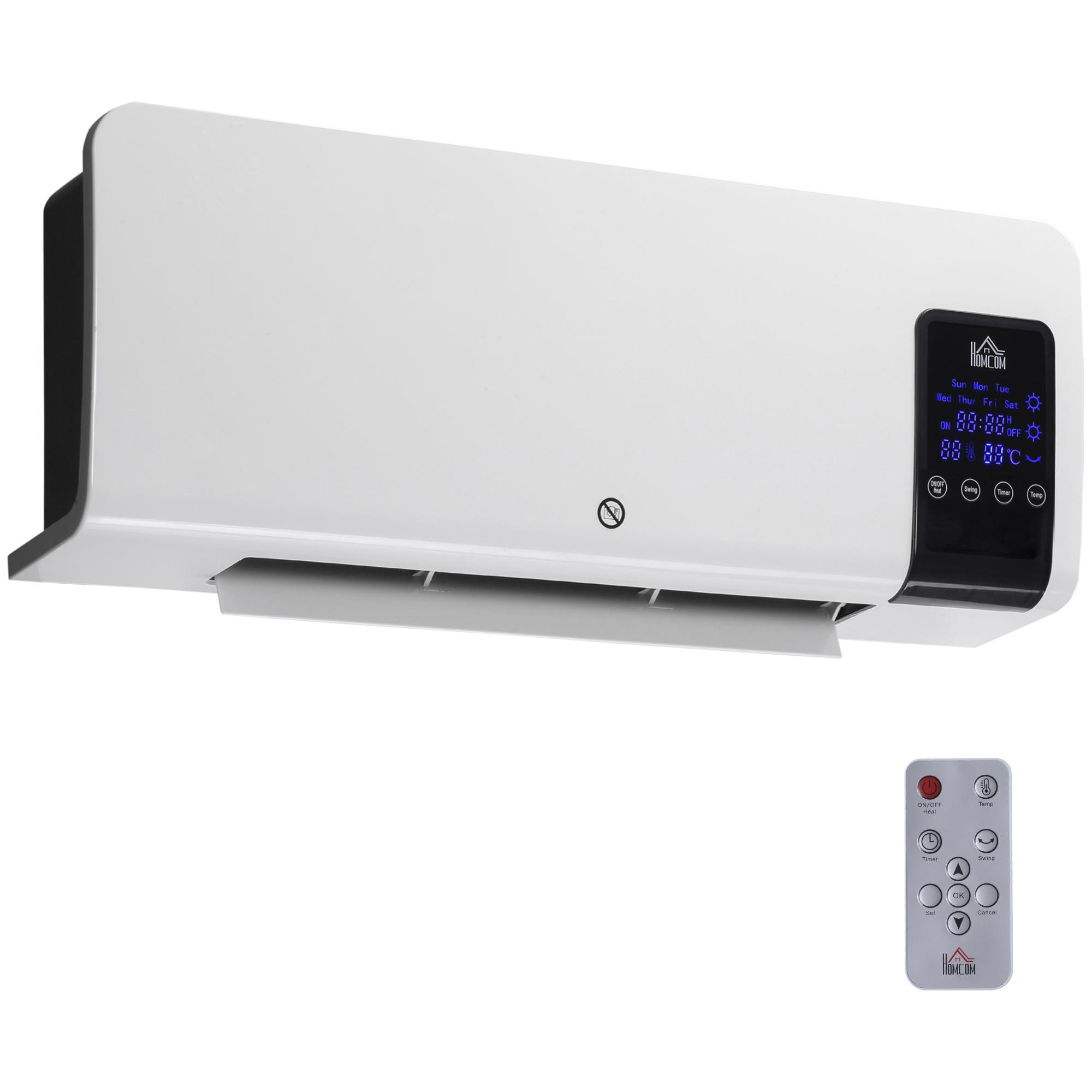 Calefactor Eléctrico de Pared Calefactor de baño 1000W/2000W con Función de Oscilación Mando a Distancia Temporizador Protección contra Sobrecalentamiento 54,5x12x21,5 cm Blanco