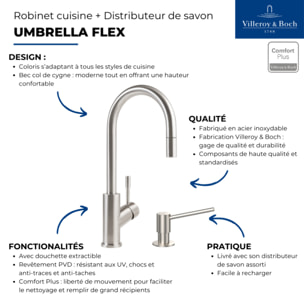 Robinet cuisine Umbrella flex + Distributeur de savon Acier massif