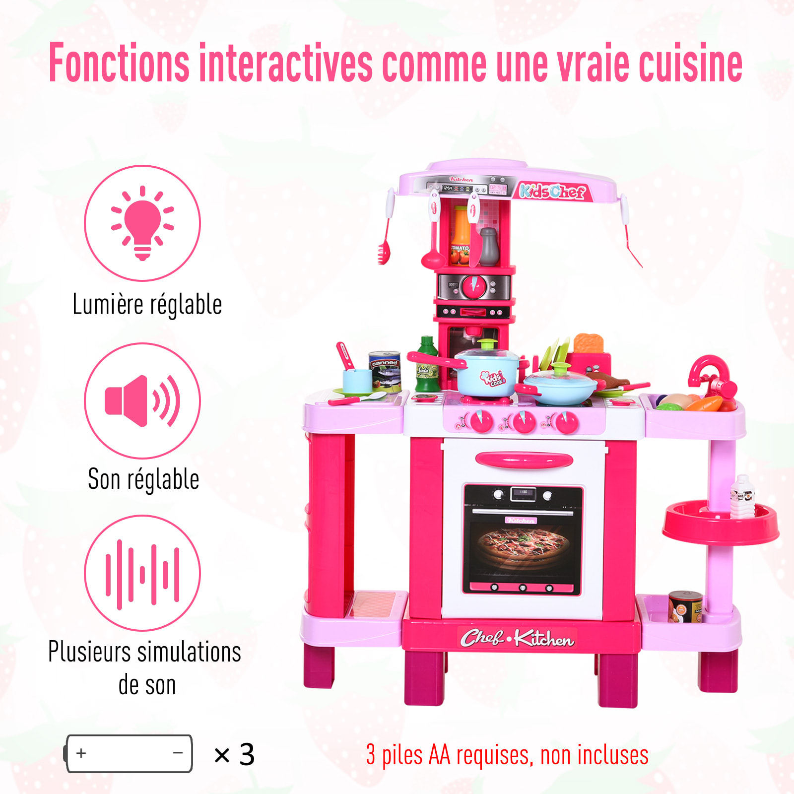 Cuisine pour enfant recettes jeu d'imitation 38 accessoires inclus sons et lumières polypropylène rose