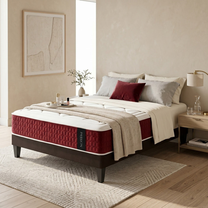 Ensemble Matelas Passion mémoire de forme - 32 cm mémoire de formeavec Sommier Tissus Gris - 1 place