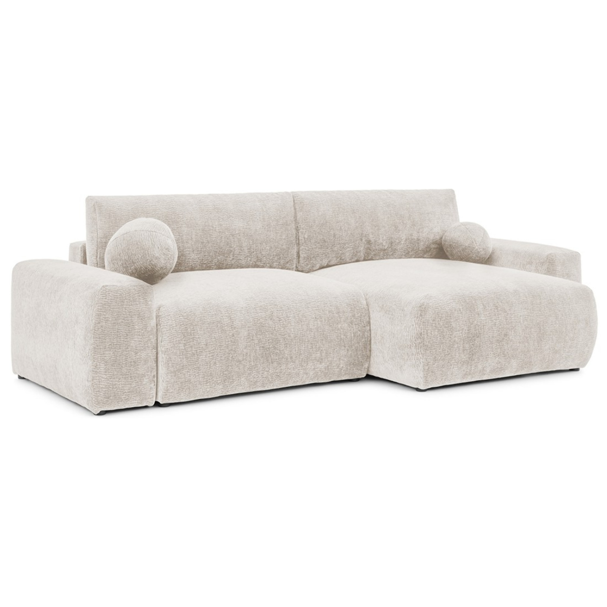 Constance - Canapé d'angle réversible 4 places convertible avec coffre en velours relief - Beige