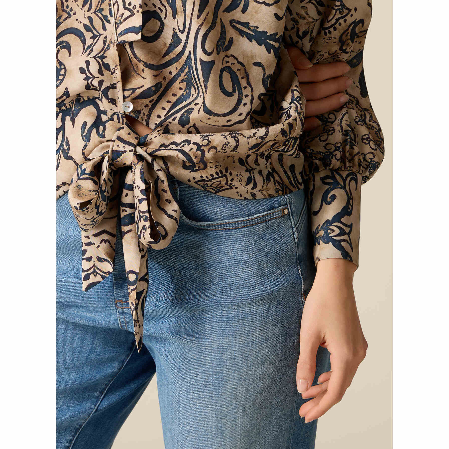 Oltre - Blusa estampada cruzada - Beige