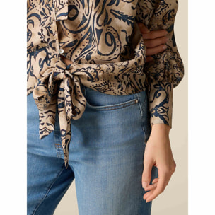 Oltre - Blusa estampada cruzada - Beige