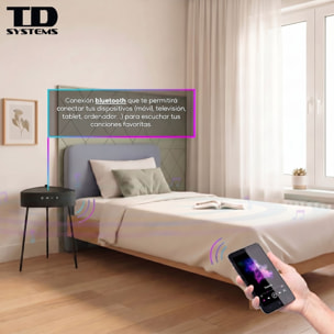 Mesa auxiliar altavoz portátil con sonido de 20W, Bluetooth, Base de carga inalámbrica, batería de 2500mAh. Mesilla o mesita para dormitorio o sala de estar - TD Systems SM20B11PGO [Gris oscuro]