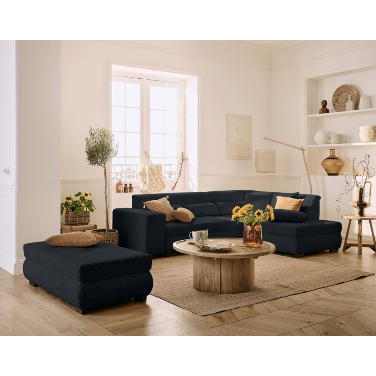Vermont - pouf d'appoint - en velours côtelé - Noir
