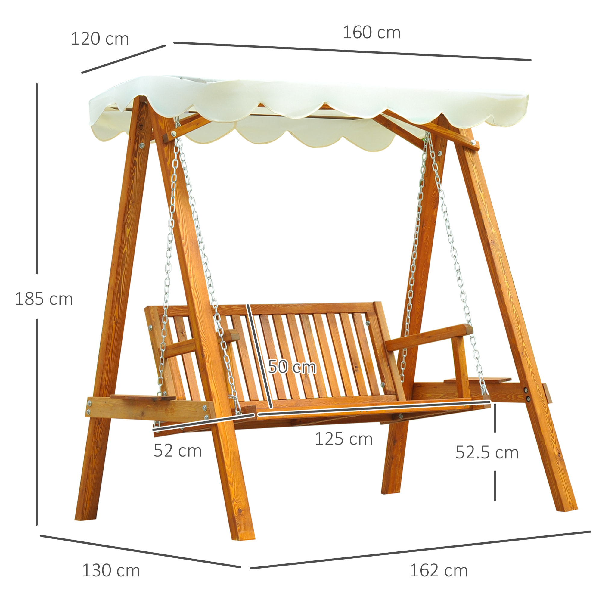 Outsunny Dondolo da Giardino 2 Posti in Legno di Pino con Tettuccio Parasole, Bianco