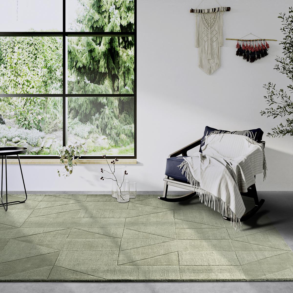 Tapis salon géométrique, relief tissé à la main, design authentique