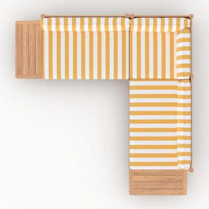 Salon de jardin 4 personnes en teck massif et tissu rayé jaune - Nadila
