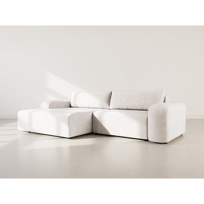 Rebecca - canapé d'angle gauche 4 places convertible avec coffre en velours texturé - Beige